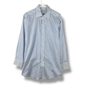 Eagle Shirtmakers Mens Long Sleeve Non-Iron 16.5 34/35 L Blue Stripe